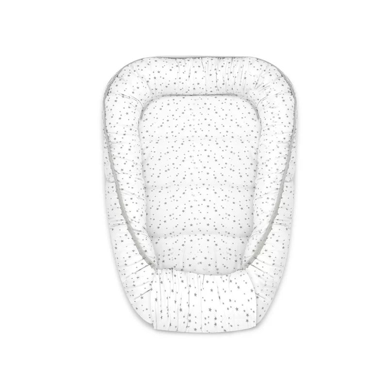 Cosulet bebelus, MimiNu, Pentru dormit, Baby Cocoon 75x55 cm, Husa 100% bumbac, Din bumbac certificat Oeko Tex Standard 100, Mini Gray Stars
