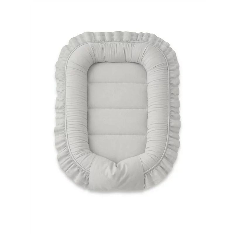 Cosulet bebelus, MimiNu, Pentru dormit, Baby Nest 55 x 75 cm, Cu Volanase, Husa 100% bumbac, Din bumbac certificat Oeko Tex Standard 100, Colectia Royal, Grey