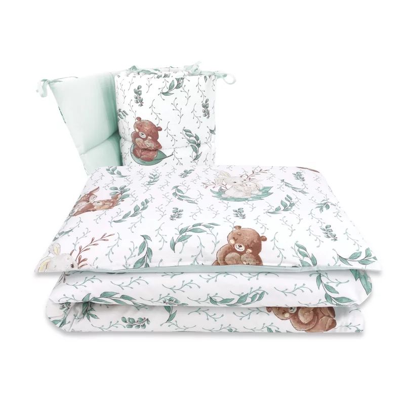 Lenjerie patut cu 3 piese, MimiNu, Pentru patut 120x60 cm, Cu protectie laterala, Din bumbac certificat Oeko Tex Standard 100, Lulu natural