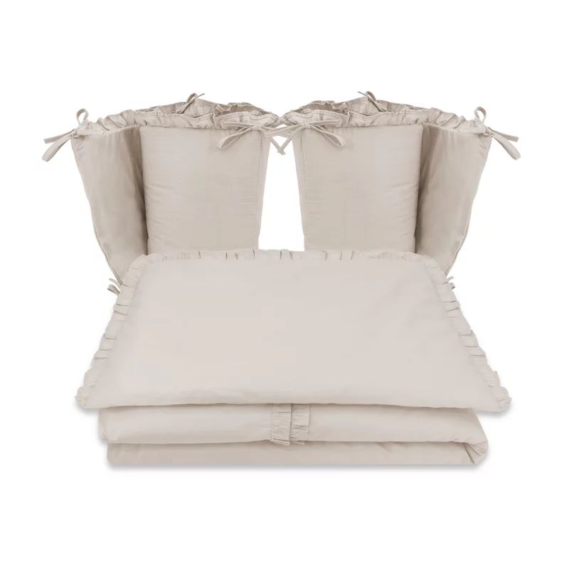 Lenjerie patut cu 4 piese, MimiNu, Pentru patut 120x60 cm, Cu doua protectii laterale, Cu volanase, Din bumbac certificat Oeko Tex Standard 100, Colectia Royal, Beige