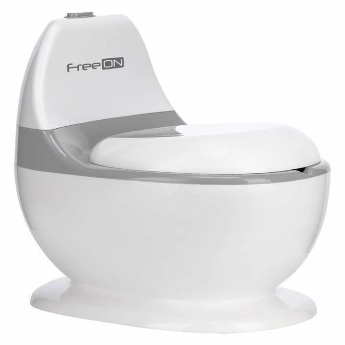 Olita educativa, FreeON, Trainer, Minitoaleta, Cu spatiu pentru hartie/servetele, Cu sunet realist de tras apa, Pana la 25 kg, 3 ani+, White/Grey