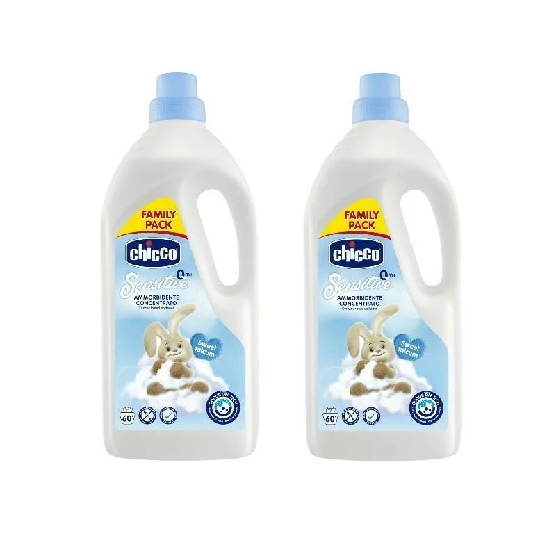 Pachet 2x balsam concentrat pentru haine, Chicco, fara coloranti si substante nocive, testat dermatologic, 60 de spalari, Sweet Talcum, 0 luni+, 1.5L