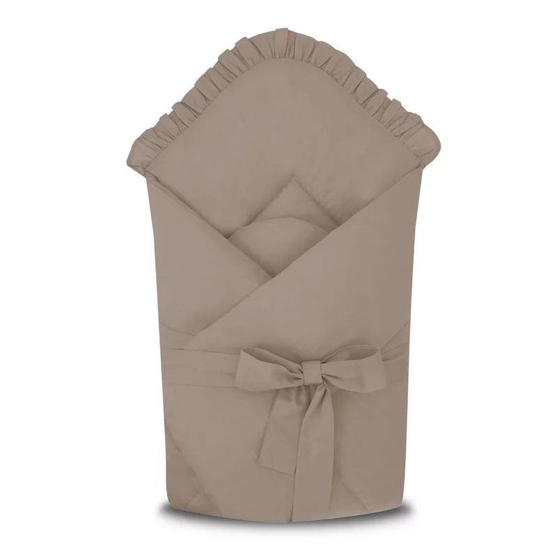 Paturica de infasat, MimiNu, Cu volanase, Cu multiple utilizari, Cu inchidere cu panglica, Dimensiune 75x75 cm, Din bumbac certificat Oeko Tex Standard 100, Colectia Royal, Mocha