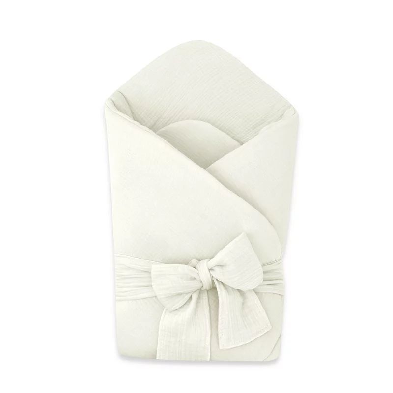Paturica de infasat, Qmini, Din muselina dubla, Cu inchidere cu panglica, Dimensiune 75x75 cm, Din material certificat Oeko Tex Standard 100, Cream