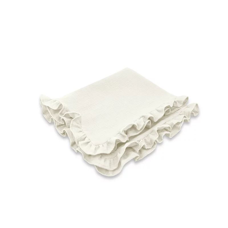 Paturica moale, Qmini, Cu volanase, 75x100 cm, Din muselina dubla, Cream