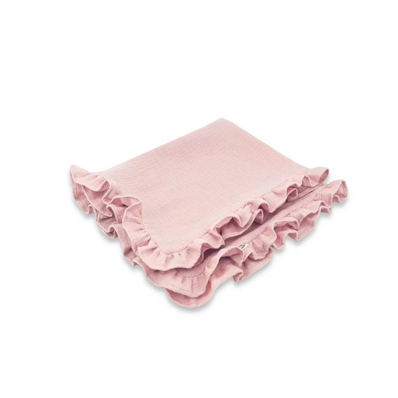 Paturica moale, Qmini, Cu volanase, 75x100 cm, Din muselina dubla, Powder Pink