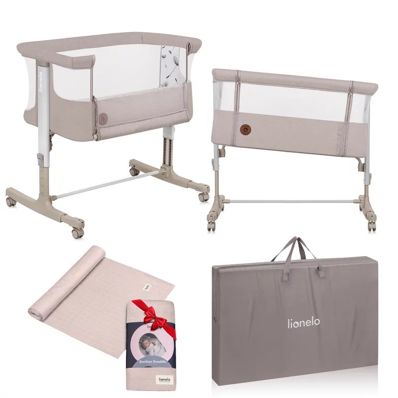 Patut co-sleeper, Lionelo, Aurora Beige Cappuccino, 3 in 1, Cu leganare si setare unghiulara, 0 luni+, Cu muselina din bambus, 120x120 cm, Bej