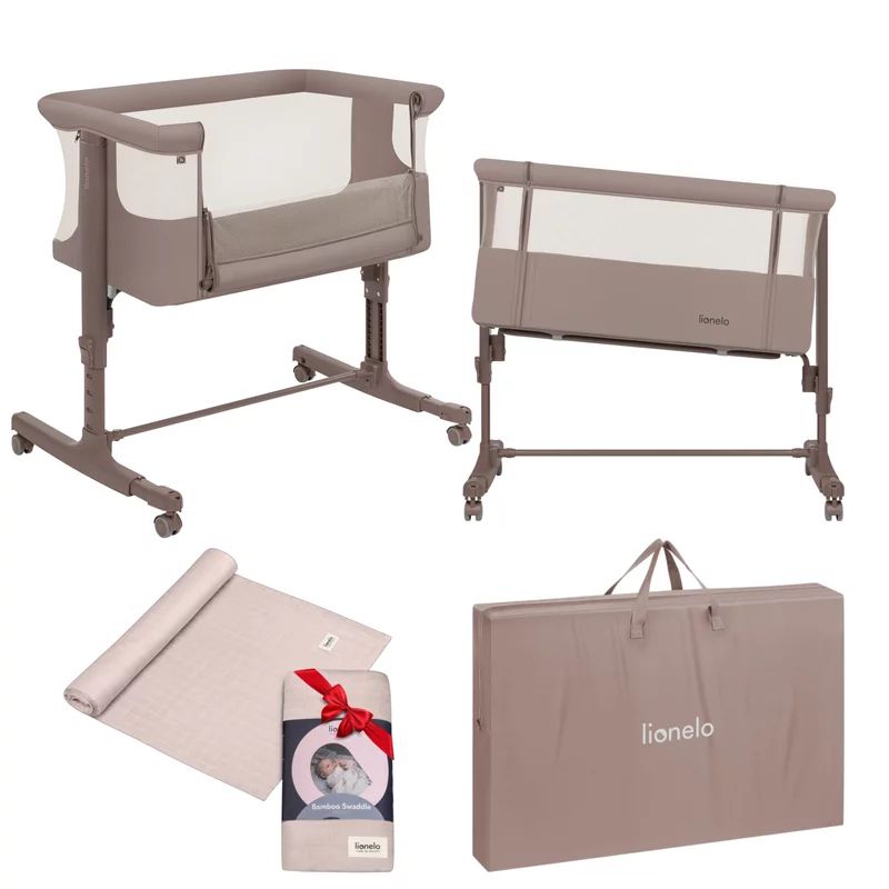 Patut co-sleeper, Lionelo, Aurora Beige Taupe, 3 in 1, Cu leganare si setare unghiulara, 0 luni+, Cu muselina din bambus, 120x120 cm, Bej