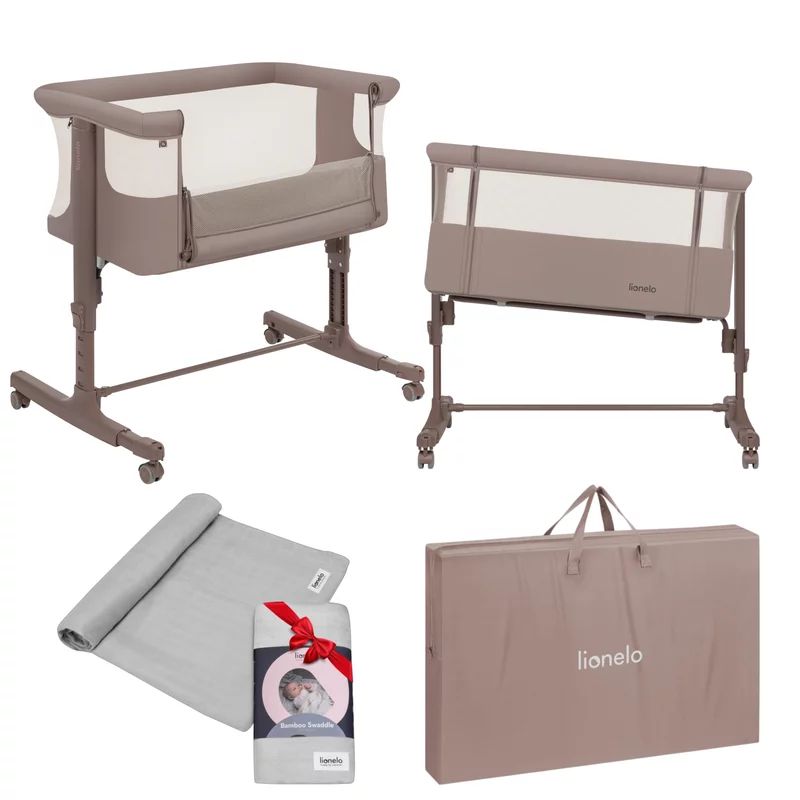 Patut co-sleeper, Lionelo, Aurora Beige Taupe, 3 in 1, Cu leganare si setare unghiulara, 0 luni+, Cu muselina din bambus, 120x120 cm, Gri