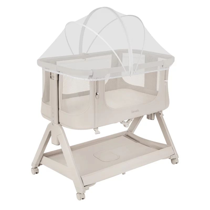 Patut co-sleeper, Lionelo, Evo Luna, 2 in 1, Cu laterala culisanta, Cu setare unghiulara, Cu roti, Reglabil in 6 pozitii pe inaltime, Bej