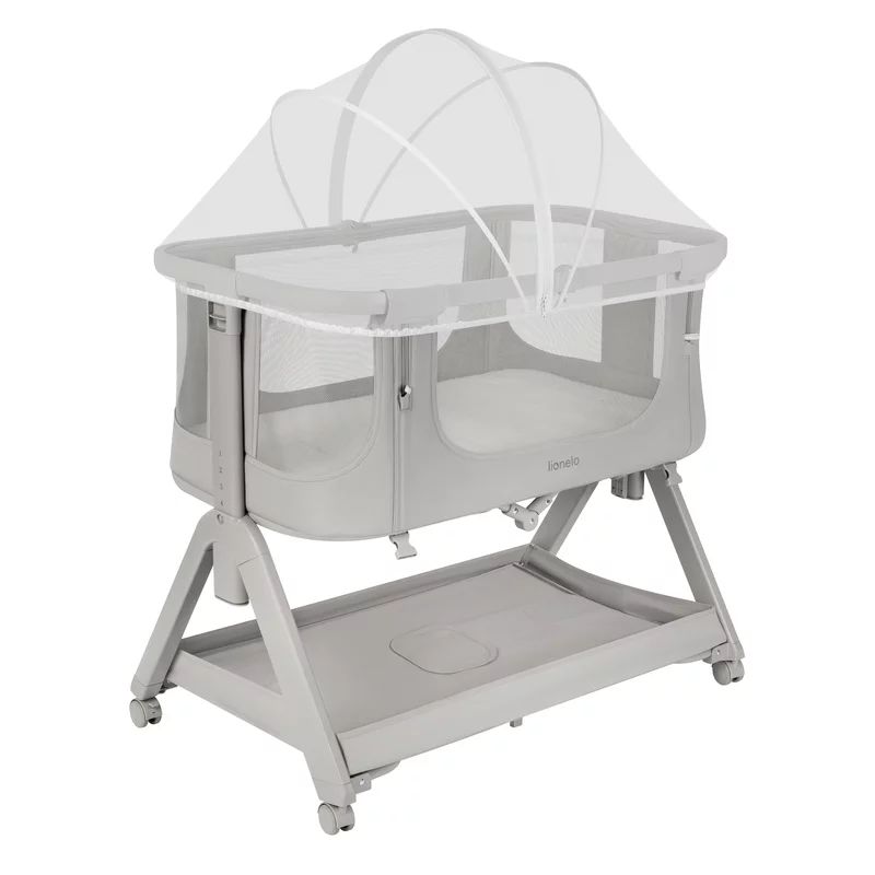Patut co-sleeper, Lionelo , Evo Luna, 2 in 1, Cu laterala culisanta, Cu setare unghiulara, Cu roti, Reglabil in 6 pozitii pe inaltime, Gri