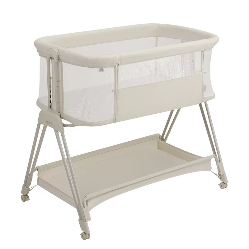 Patut co-sleeper, Lionelo, Luna Close&Cosy, 2 in 1, Cu laterala culisanta, Cu setare unghiulara, Cu roti, Reglabil in 6 pozitii pe inaltime, Alb