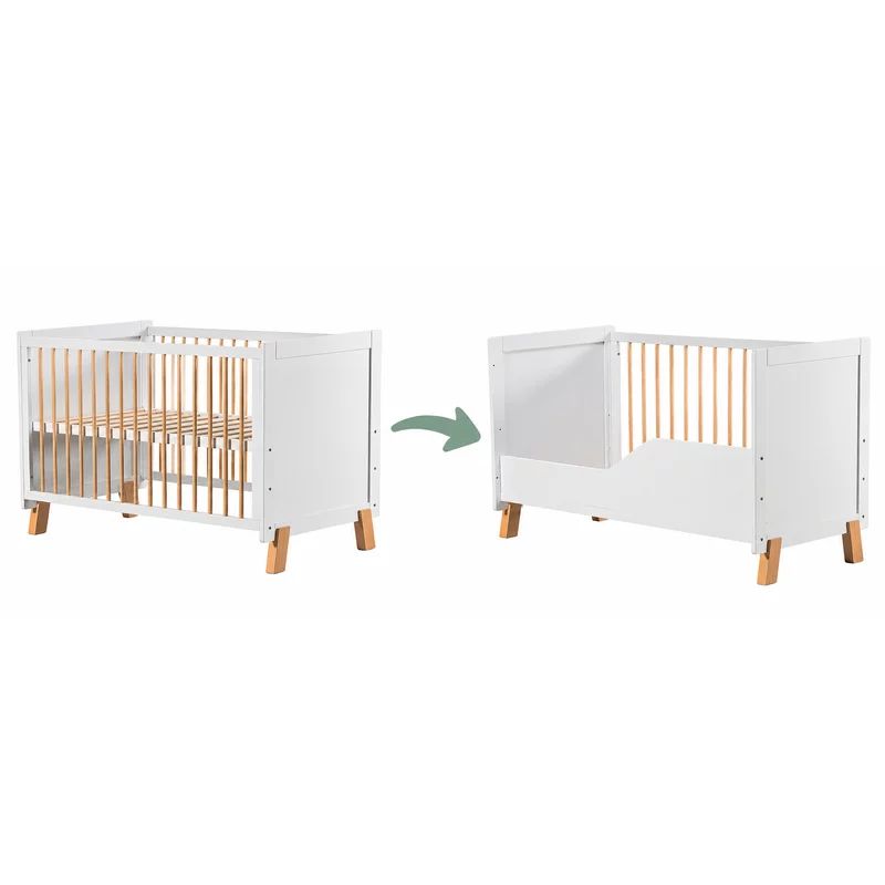 Patut din lemn bebe, 120x60 cm, Transformabil, Cu bariera de siguranta, Din lemn de pin si mdf, Qmini, Nor