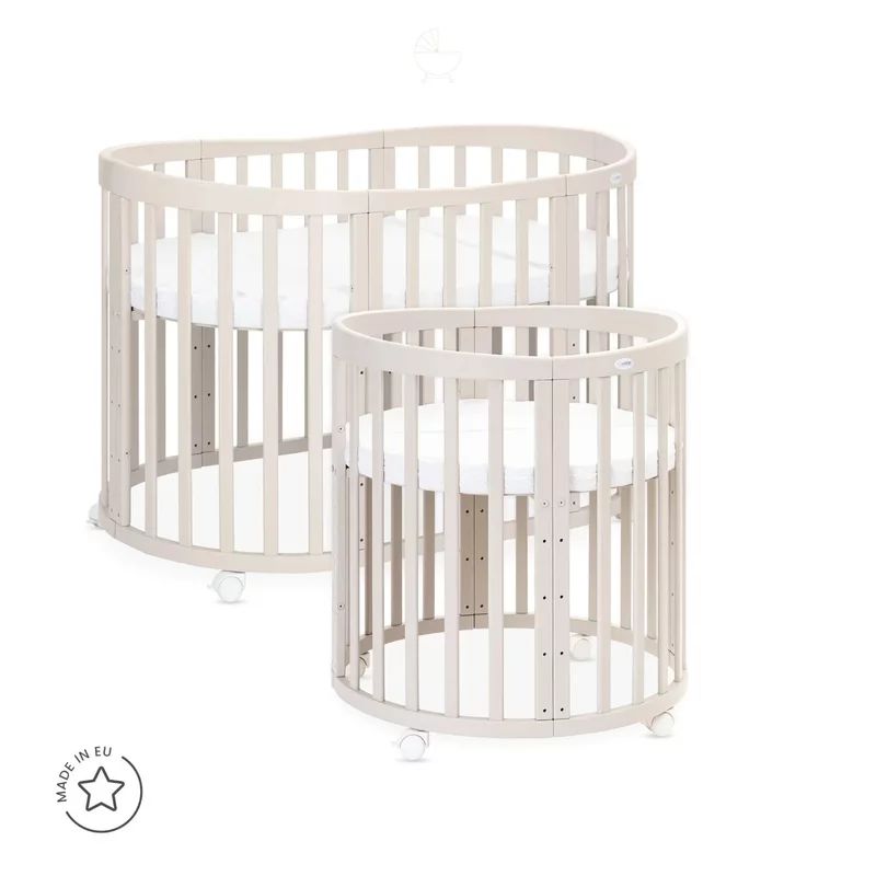 Patut Oval Evolutiv pentru Copii, Multifunctional, 7in1, Saltele Incluse, Transformabil, Masa de Schimbat, Co-Sleeping, Tarc de Joaca, Birou, Scaune, Waldin, Cashmere