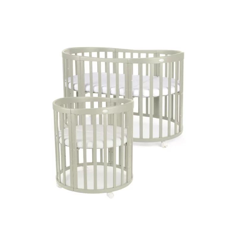 Patut Oval Evolutiv pentru Copii, Multifunctional, 7in1, Saltele Incluse, Transformabil, Masa de Schimbat, Co-Sleeping, Tarc de Joaca, Birou, Scaune, Waldin, Olive