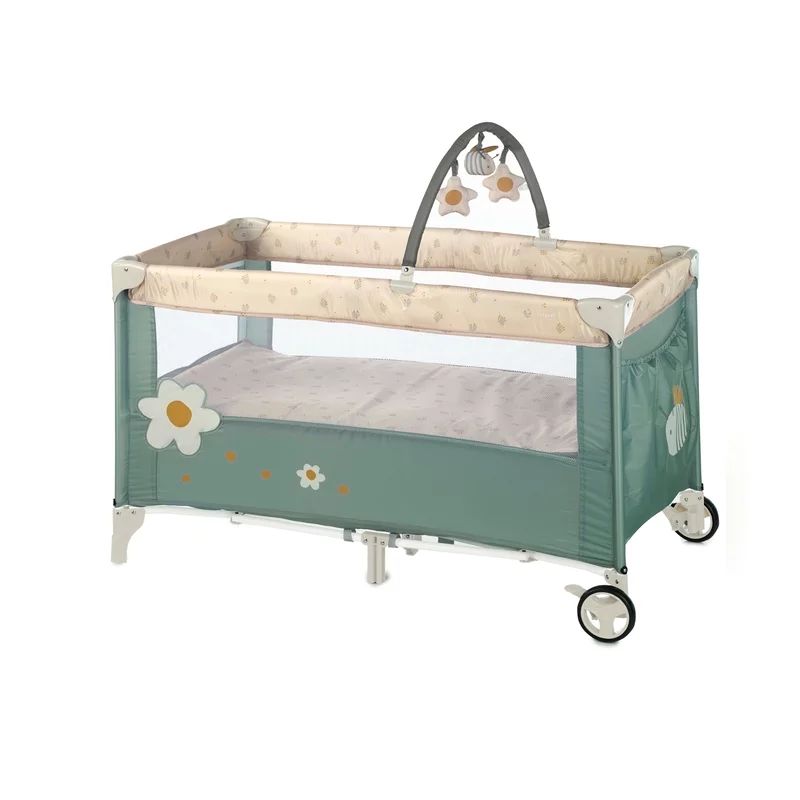 Patut pliant, Jane, Duo Level, Cu roti, Cu arcada cu jucarii, Geanta de transport, Cu doua nivele, Conform standardelor europene EN 716-1:2017+AC:2019EN 16890:2017 + A1:2021, Botanic