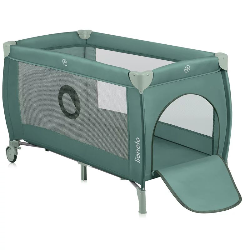 Patut pliant, Lionelo, Stefi Plus, Cu doua nivele, Cu intrare laterala cu fermoar, 2 roti, 120 x 60 cm, Conform cu standardul european de securitate EN 716, Verde Olive
