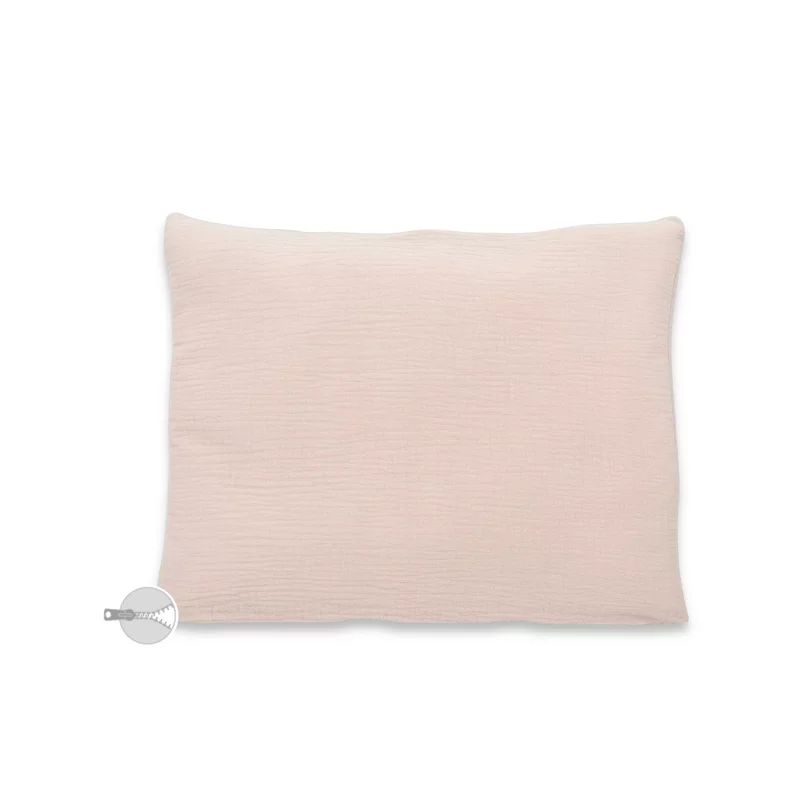 Perna clasica de dormit, Qmini, Cu husa detasabila cu fermoar, Din muselina dubla, 30x40 cm, Powder Pink