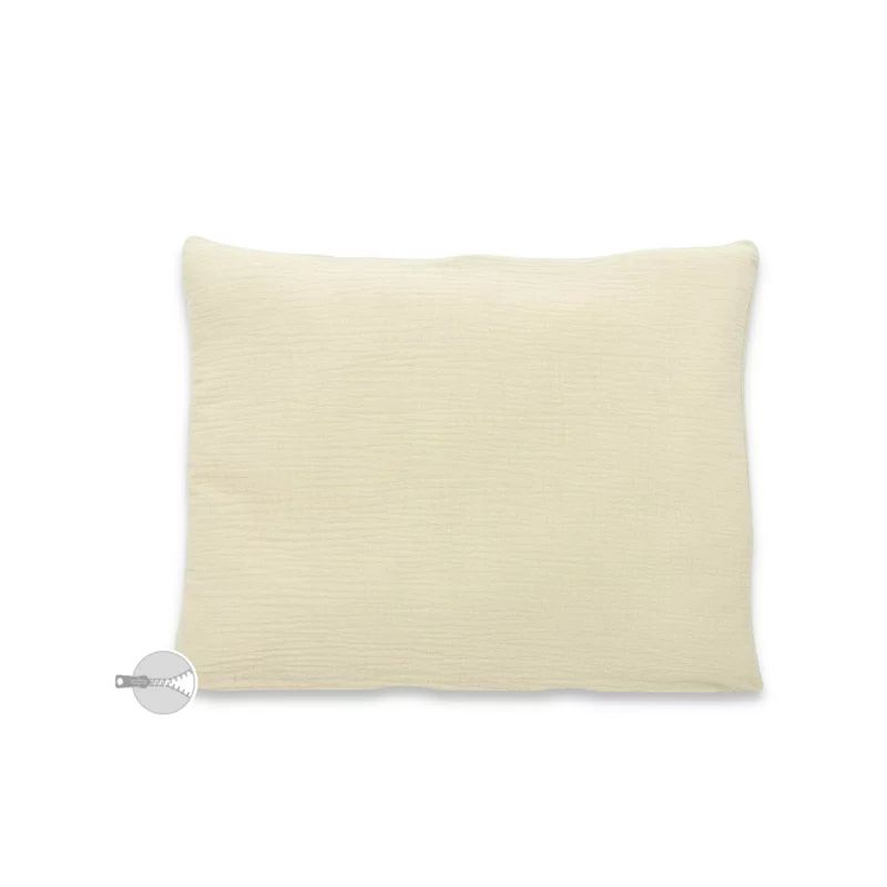 Perna clasica de dormit, Qmini, Cu husa detasabila cu fermoar, Din muselina dubla, 30x40 cm, Warm Beige