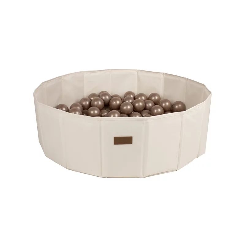 Piscina uscata pliabila, BabyTrold, Cu 100 bile, Fara ftalati si BPA, 80x80x25 cm, 18 luni+, Bej