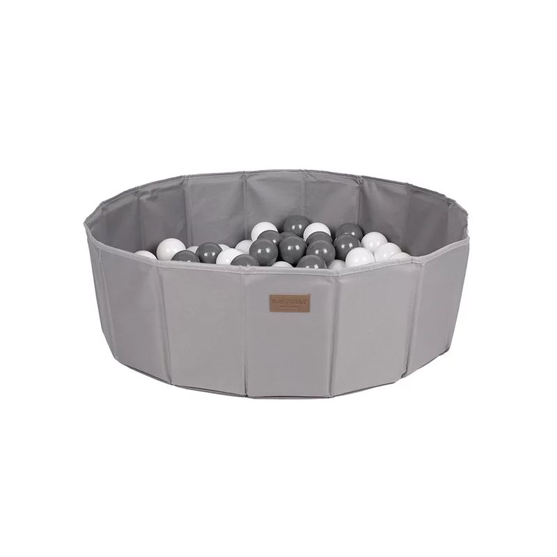 Piscina uscata pliabila, BabyTrold, Cu 100 bile, Fara ftalati si BPA, 80x80x25 cm, 18 luni+, Gri
