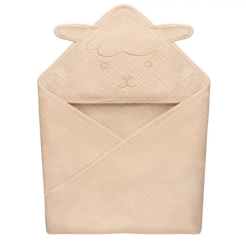 Prosop de baie, Lionelo, Cu gluga, Din muselina, 100% bumbac, 80x80 cm, Absorbtie eficienta, Bej deschis