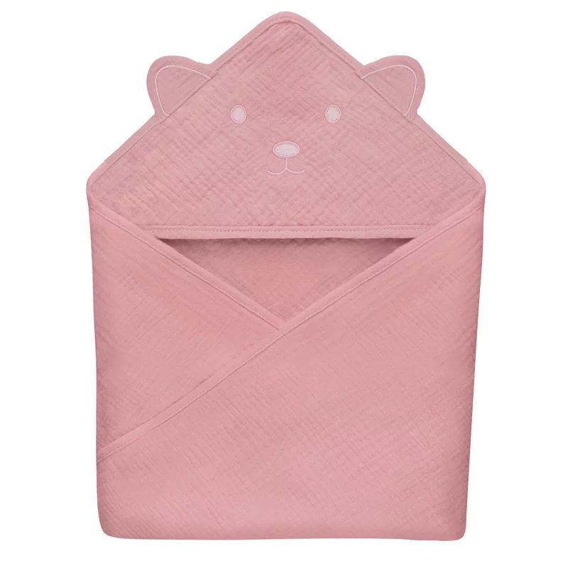 Prosop de baie, Lionelo, Cu gluga, Din muselina, 100% bumbac, 80x80 cm, Absorbtie eficienta, Roz