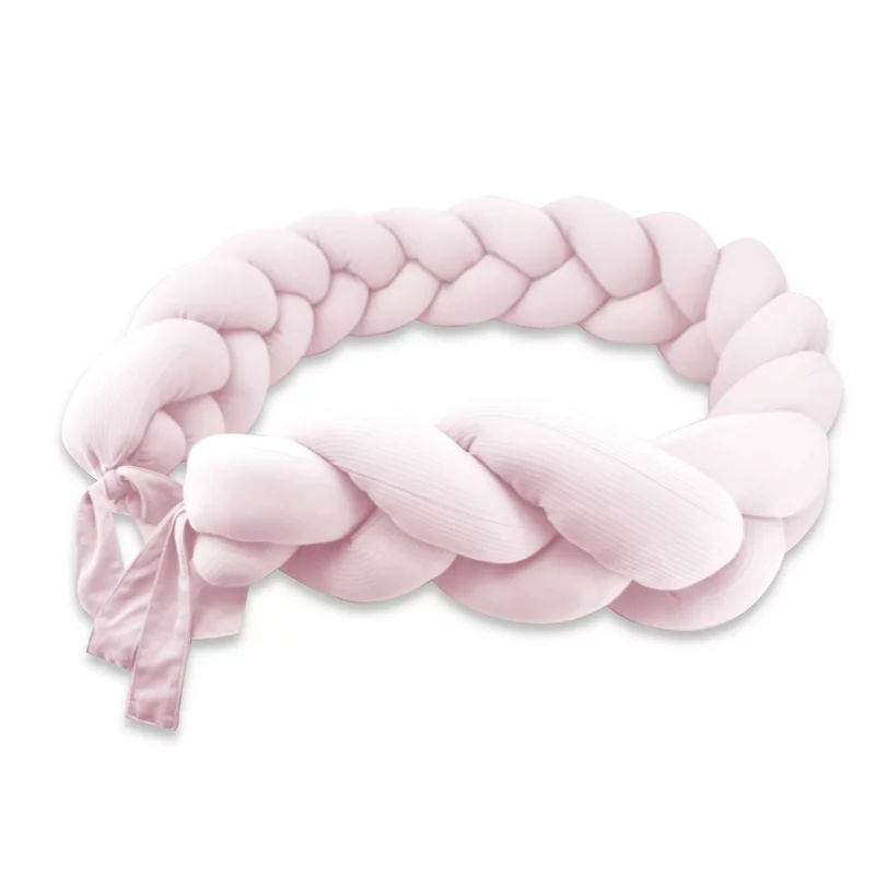 Protectie laterala, MimiNu, Pentru patut, Tip Bumper impletit, Din bumbac interlock, 240 cm, Soft Powder Pink