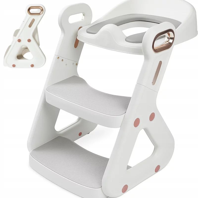 Reductor cu scarita, Primabobo, Pentru toaleta, Reglabil pe inaltime 37-44 cm, Trepte largi, Sarcina maxima 25 kg, Alb/Auriu
