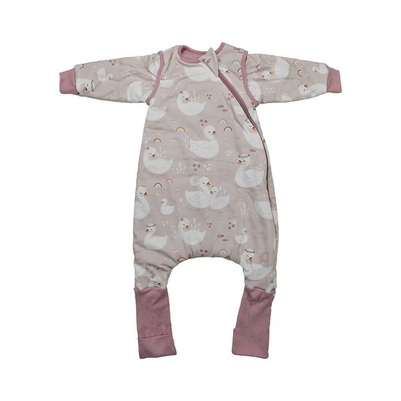 Sac de dormit cu picioruse si maneci detasabile, Bebe Stars, De iarna, Din bumbac certificat Oeko Tex Standard 100, Cu fermoar, 70 cm, 2.5 Tog, Swan
