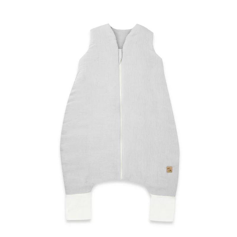 Sac de dormit, Qmini, Cu picioruse, De iarna, Din muselina dubla, Cu fermoar pe mijloc, 90 cm, S, Material certificat Oeko Tex Standard 100, Gray