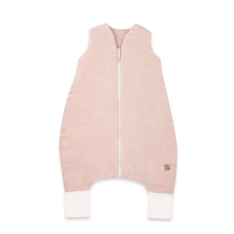 Sac de dormit, Qmini, Cu picioruse, De iarna, Din muselina dubla, Cu fermoar pe mijloc, 90 cm, S, Material certificat Oeko Tex Standard 100, Powder Pink
