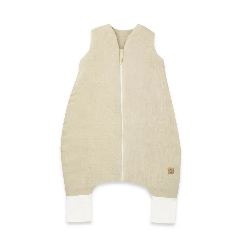 Sac de dormit, Qmini, Cu picioruse, De iarna, Din muselina dubla, Cu fermoar pe mijloc, 90 cm, S, Material certificat Oeko Tex Standard 100, Warm Beige
