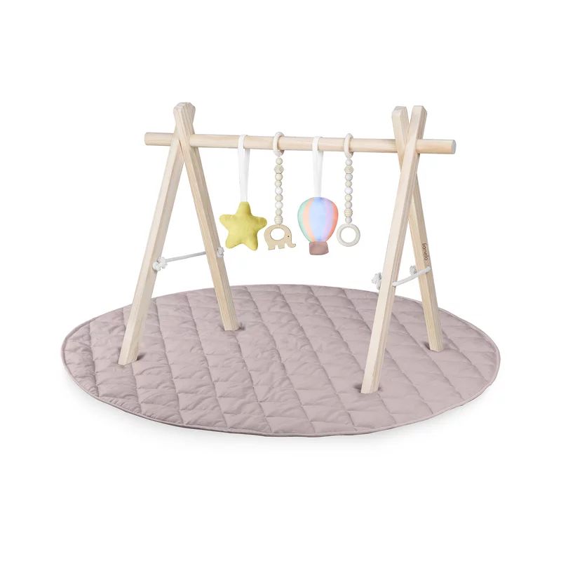 Centru de activitati, Lionelo, Anis Set, Cu arcada Montessori, Din lemn de pin, Jucarii plus, 4 jucarii suspendate, Stimuleaza simturile, Pliere rapida, Salteluta moale antiderapanta, 0+ luni, Multicolor