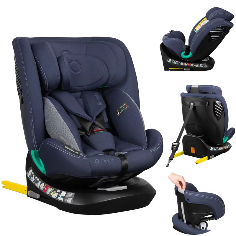 Scaun auto, Lionelo, Bastiaan One i-Size, 4 in 1, Protectie laterala, Cu spatar inclinabil in 4 pozitii, Cu tetiera reglabila in 13 pozitii, Rotire 360 grade, Top Tether, 0-36 Kg, 40-150 cm, Cu Isofix, Conform cu ECE R129, Albastru