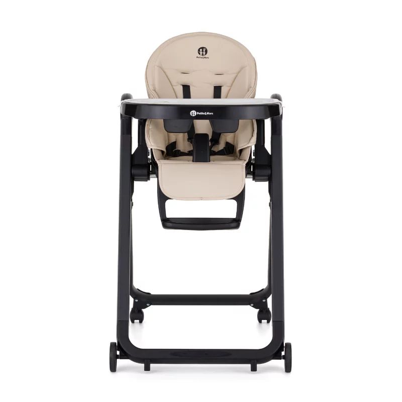 Scaun de masa, Petite&Mars, Tasty, Multifunctional 3 in 1, Pana la 15 kg, Reglabil pe inaltime in 7 pozitii, Spatar reglabil pana la 175 grade, Suport picioare si tavita reglabile, Cu roti, Pliabil, Aluminiu, 6-36 luni, Bej