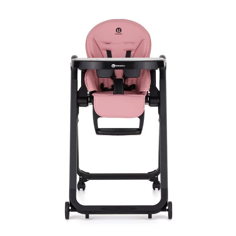 Scaun de masa, Petite&Mars, Tasty, Multifunctional 3 in 1, Pana la 15 kg, Reglabil pe inaltime in 7 pozitii, Spatar reglabil pana la 175 grade, Suport picioare si tavita reglabile, Cu roti, Pliabil, Aluminiu, 6-36 luni, Roz