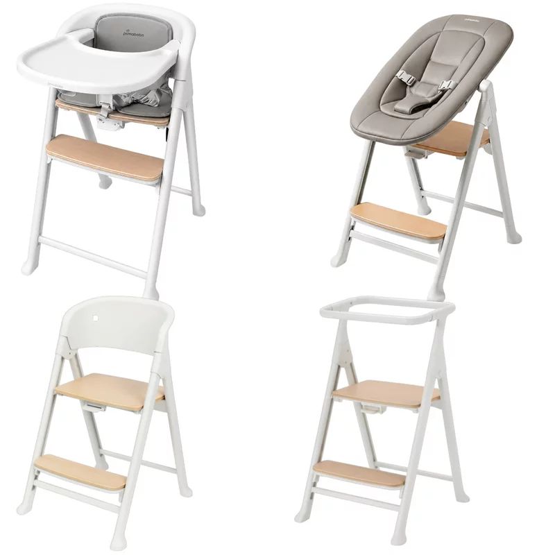 Scaunel multifunctional, Primabobo, Beli, 4 in 1, Functie de sezlong, 4 trepte de inaltime, 5 trepte pentru suportul de picioare, Sustine 110 kg, De la nastere, Gri