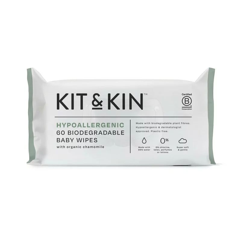 Servetele Umede Biodegradabile, Kit&Kin, Cu 99% apa, 60 buc