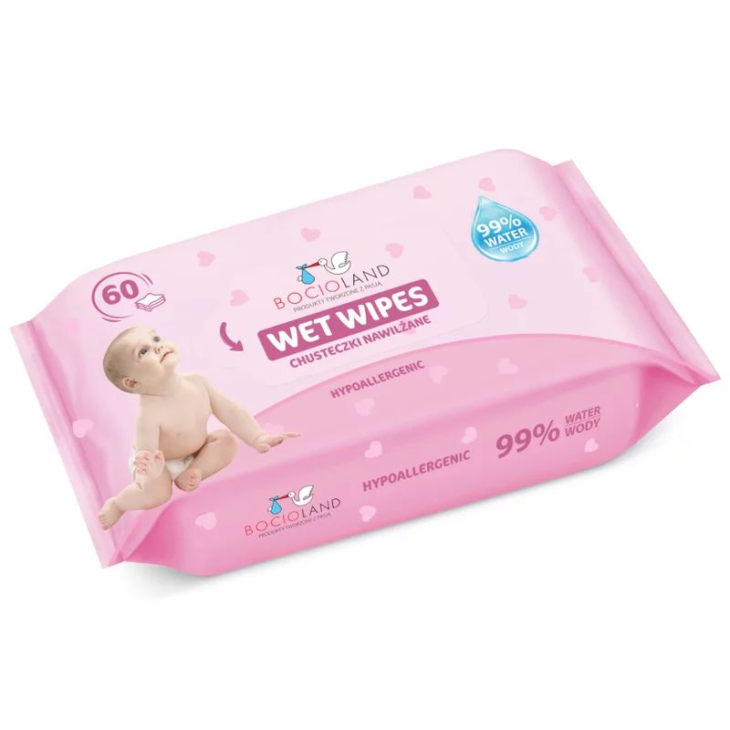 Servetele umede, Bocioland, Apa 99%, Fara parfum, 60 de bucati/pachet