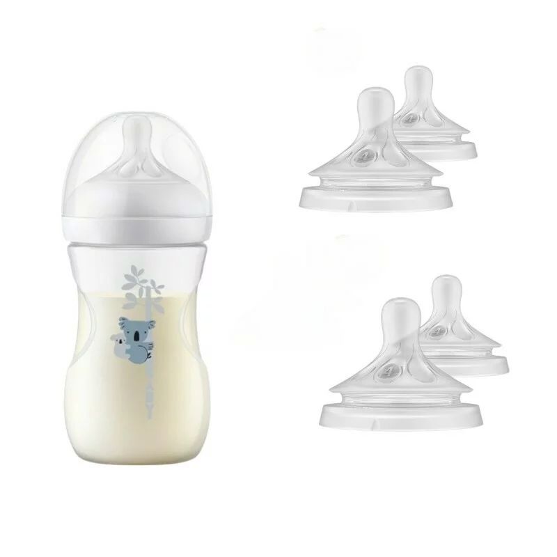 Set 1 x biberon, Philips Avent, Natural Response, 3-6 luni, Debit 3 (mediu), 260 ml, Anticolici, Koala + 4 x tetine cu debit 4 (rapid)
