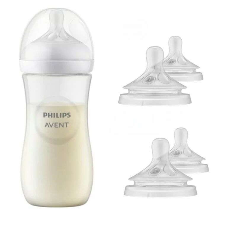 Set 1 x biberon, Philips Avent, Natural Response, 6 luni+, Debit 4 (rapid), 330 ml, Anticolici + 4 x tetine cu debit 4 (rapid)