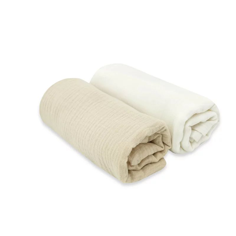 Set 2 museline, Qmini, Multifunctionale, Din bumbac certificat Oeko Tex Standard 100, Ideale pentru infasat, 75x75 cm, Warm beige and Cream