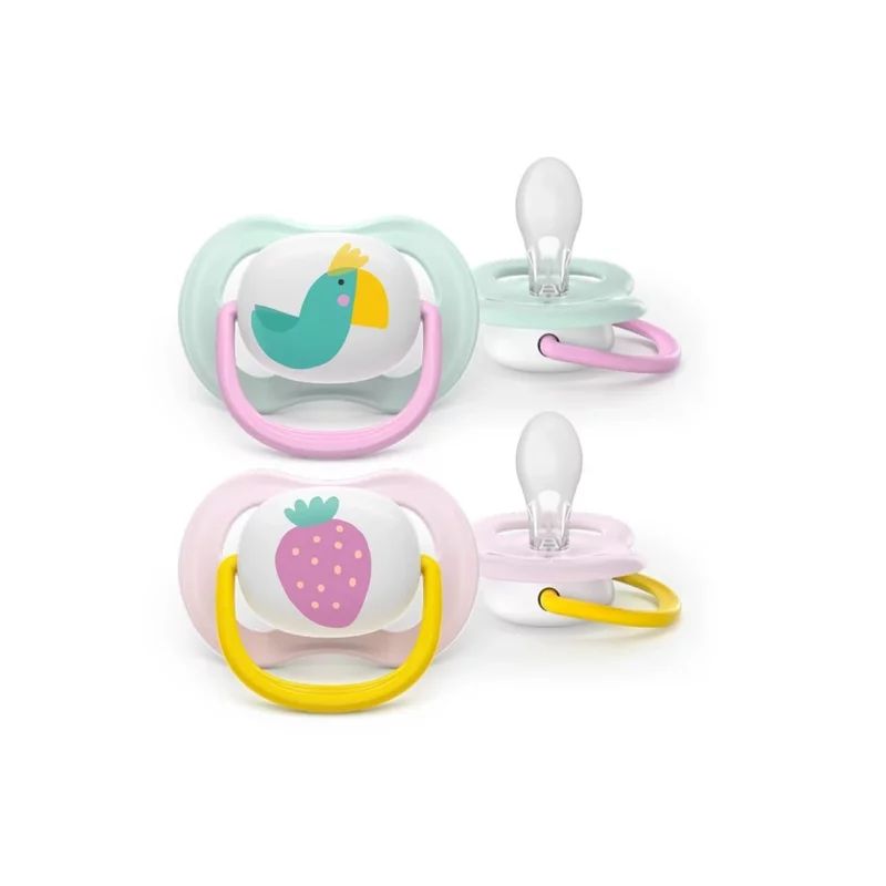 Set 2 suzete, Philips Avent, Colectia Ultra Air, Ortodontice, Fara BPA, Cu orificii mari de aerisire, Scade riscul de malocluzie, 0-6 luni, Pentru fetite, Multicolor