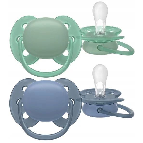 Set 2 suzete, Philips Avent, Colectia Ultra Soft , Ortodontice, Fara BPA, Cu disc flexibil, Pentru pielea sensibila a bebelusului, 6-18 luni, Verde/Albastru