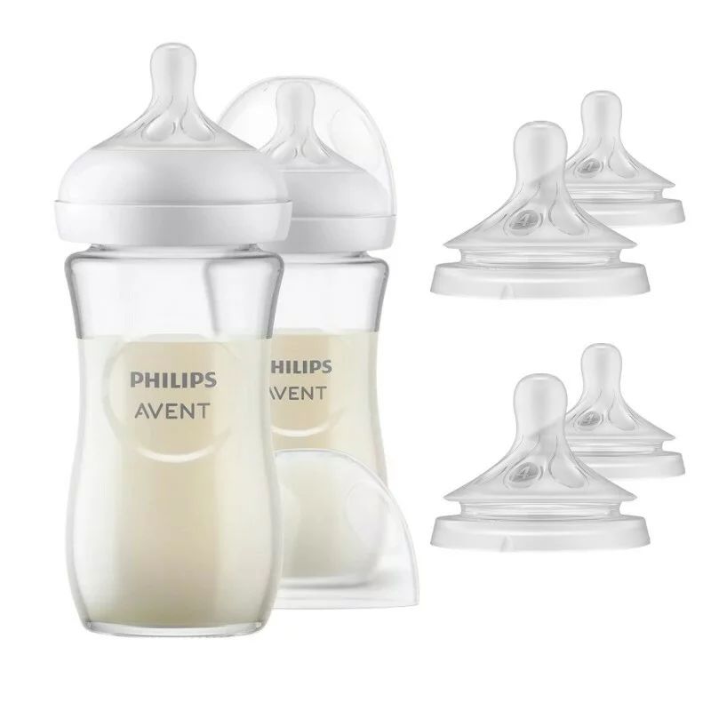 Set 2 x biberoane anticolici, Philips Avent, Natural Response, 260 ml, 3-6 luni cu debit 3 (mediu) + 4 x tetine cu debit 4 (rapid)