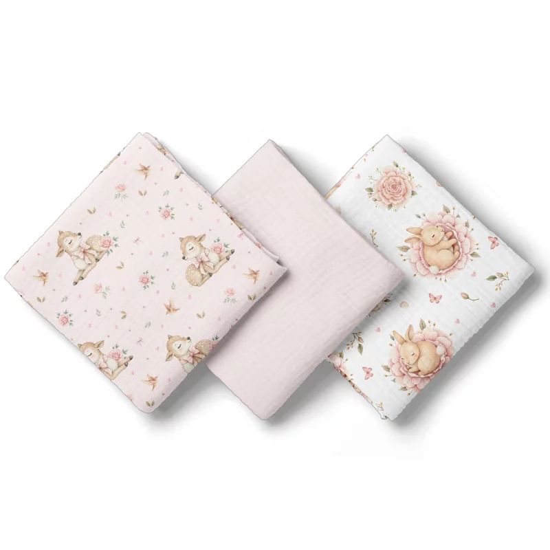 Set 3 scutece, Bocioland, Din muselina, Hipoalergenice, Dimensiune 70 x 70 cm, Pink