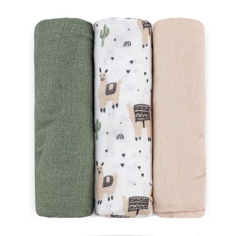 Set 3 scutece, Petite&Mars, Moussy, Din muselina de bambus, Hipoalergenice, 68 x 68 cm, Certificate Oeko Tex Standard 100, Lama Vibes