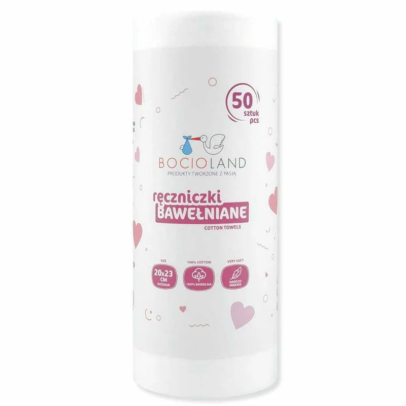 Set 50 bucati prosopele, Bocioland, Pe rola, Din bumbac, Hipoalergenice, Biodegradabile, 23x20 cm, White