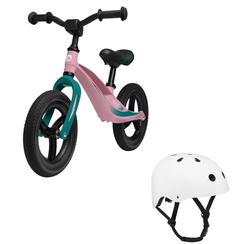 Bicicleta fara pedale, Lionelo, Bart Tour, Usoara, Cu cadru din magneziu, 3.3 Kg, 12 inch, Bubblegum + Casca pentru copii, Reglabila 50-56 cm, Alb
